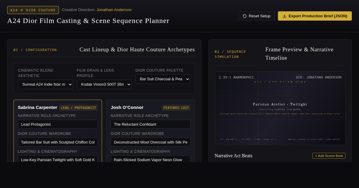 A24 Dior Film Casting & Scene Sequence Planner preview