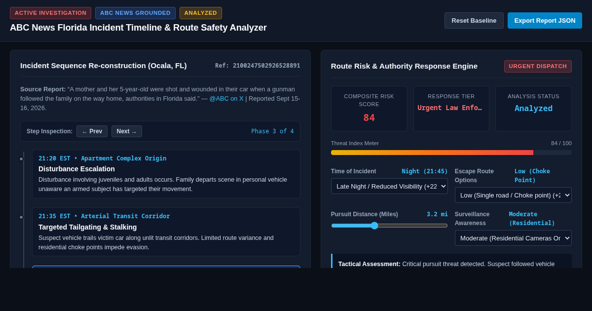 ABC News Florida Incident Timeline & Route Safety Analyzer preview