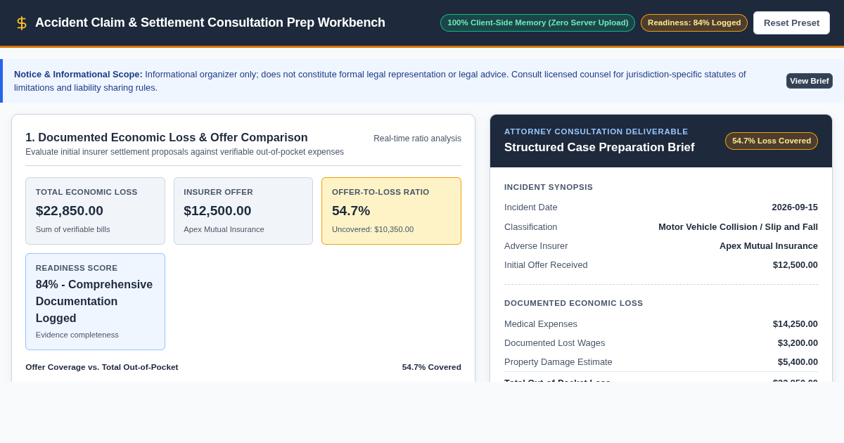 Accident Claim & Settlement Consultation Prep Workbench preview