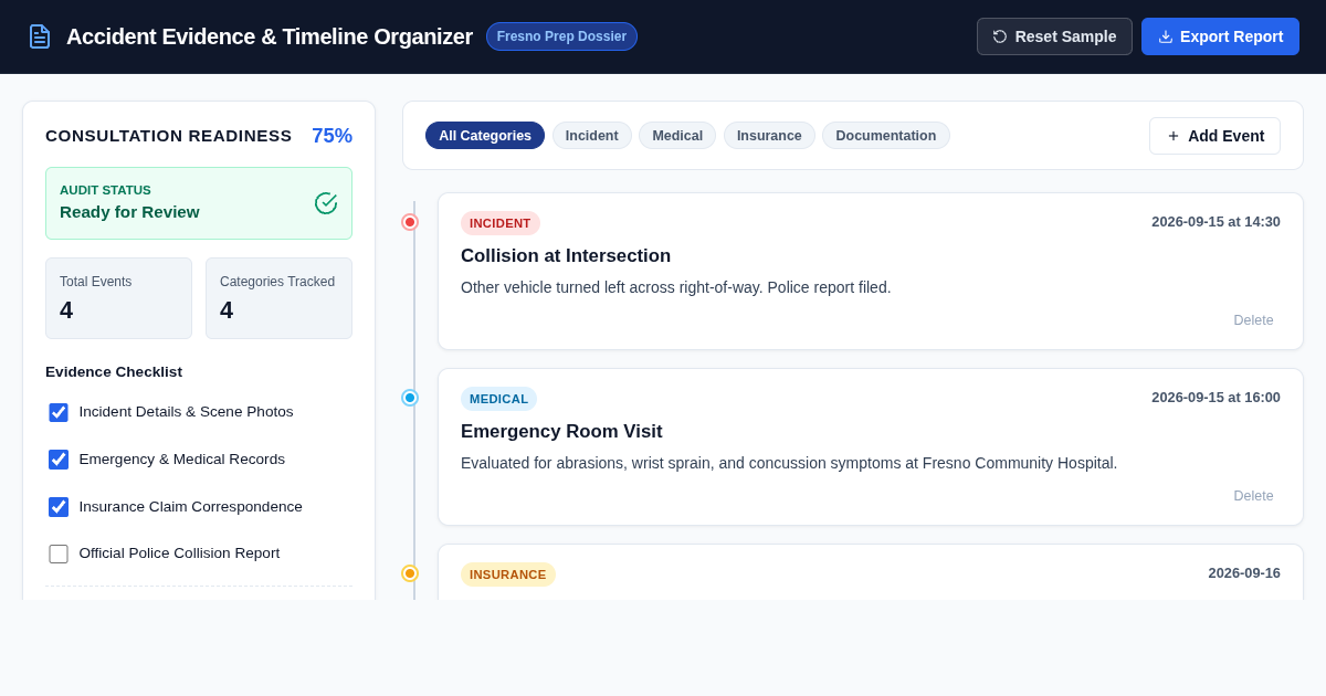 Accident Evidence & Timeline Organizer preview
