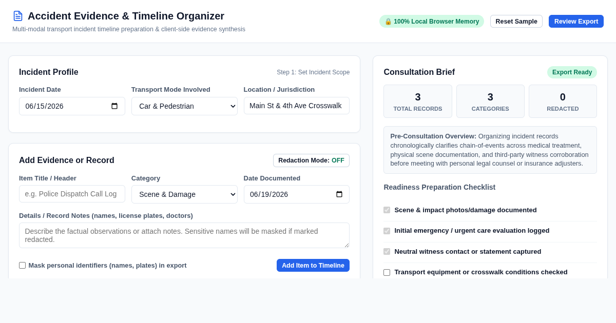 Accident Evidence & Timeline Organizer preview