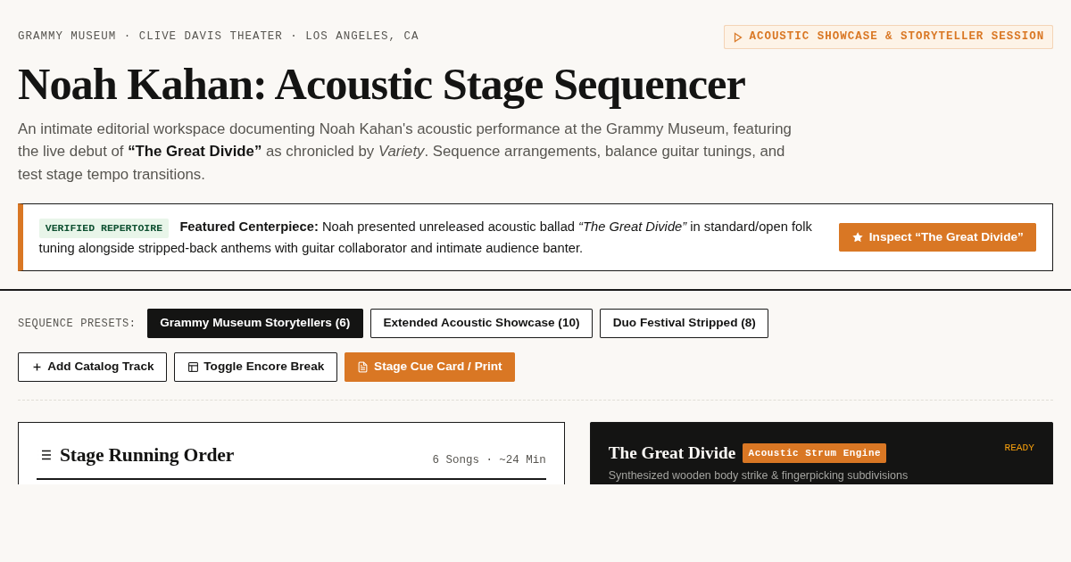 Noah Kahan: Live at the Grammy Museum | Acoustic Setlist Sequencer preview