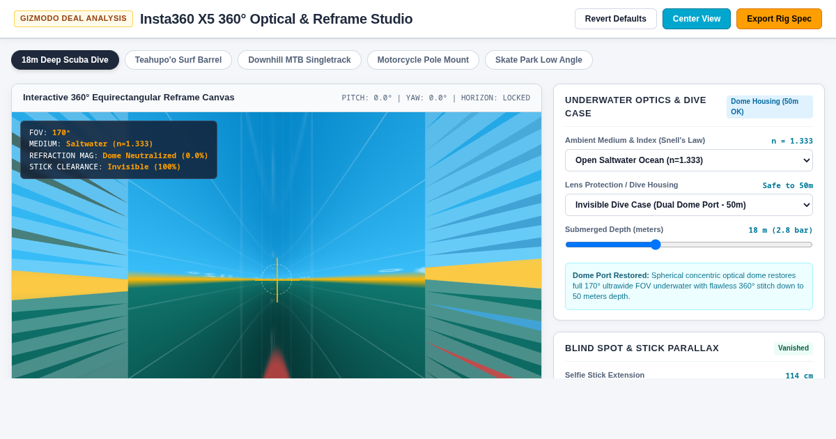 Insta360 X5 360° Optical & Reframe Studio | Refraction & Stitching Simulator preview