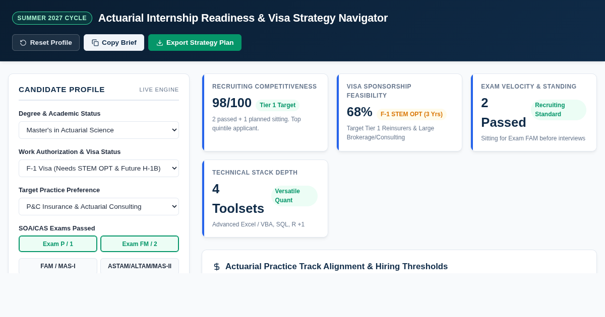 Actuarial Internship Readiness & Visa Strategy Navigator preview