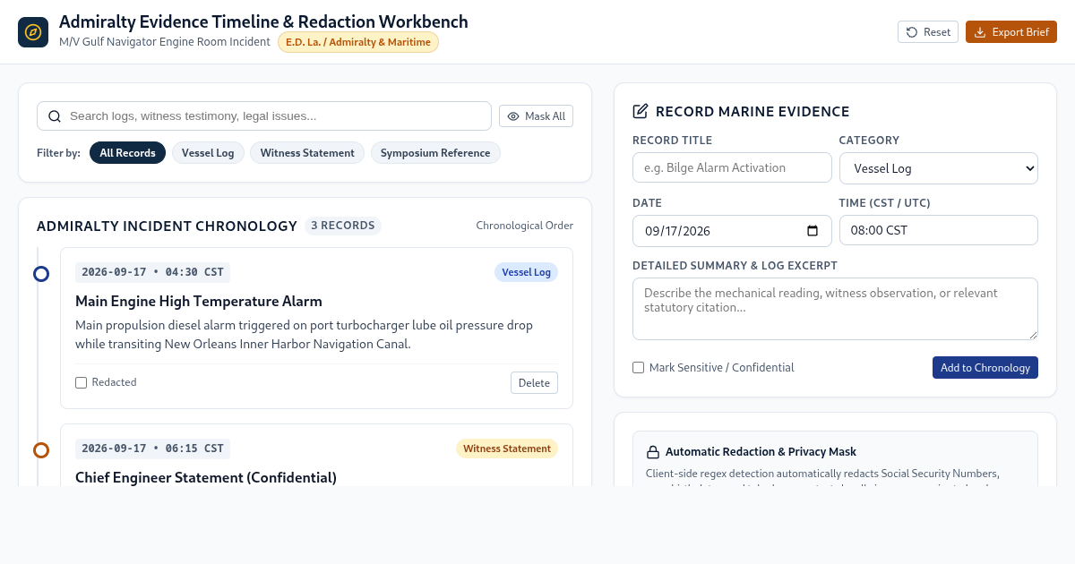 Admiralty Evidence Timeline & Redaction Workbench preview