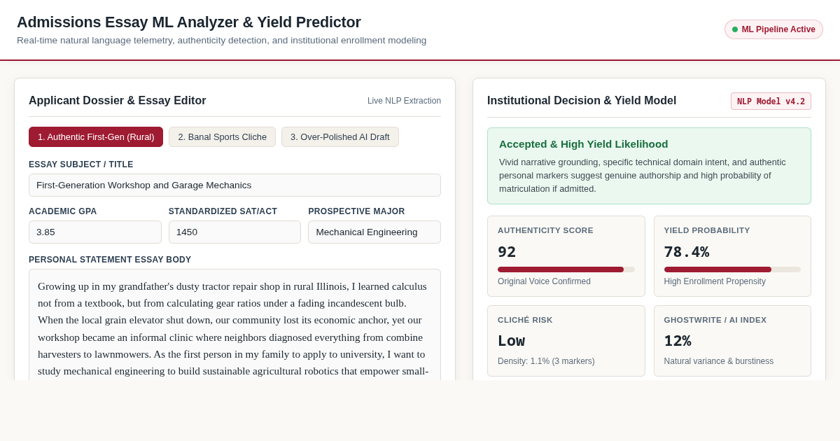 Admissions Essay ML Analyzer & Yield Predictor preview