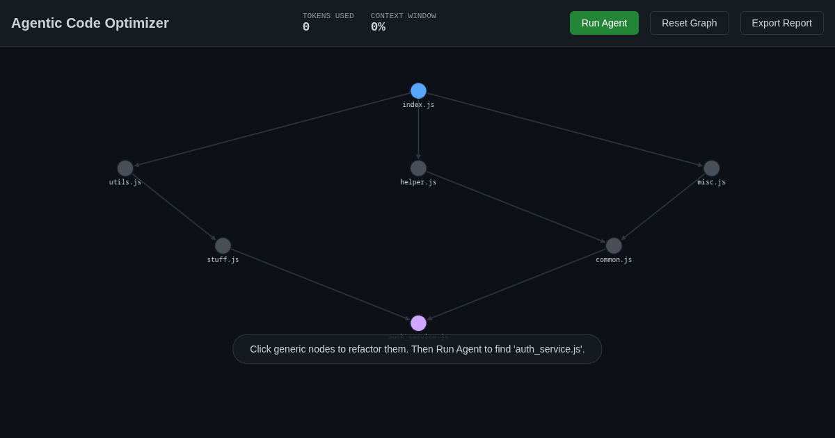 Agentic Code Optimizer | AI Context Window Simulator preview