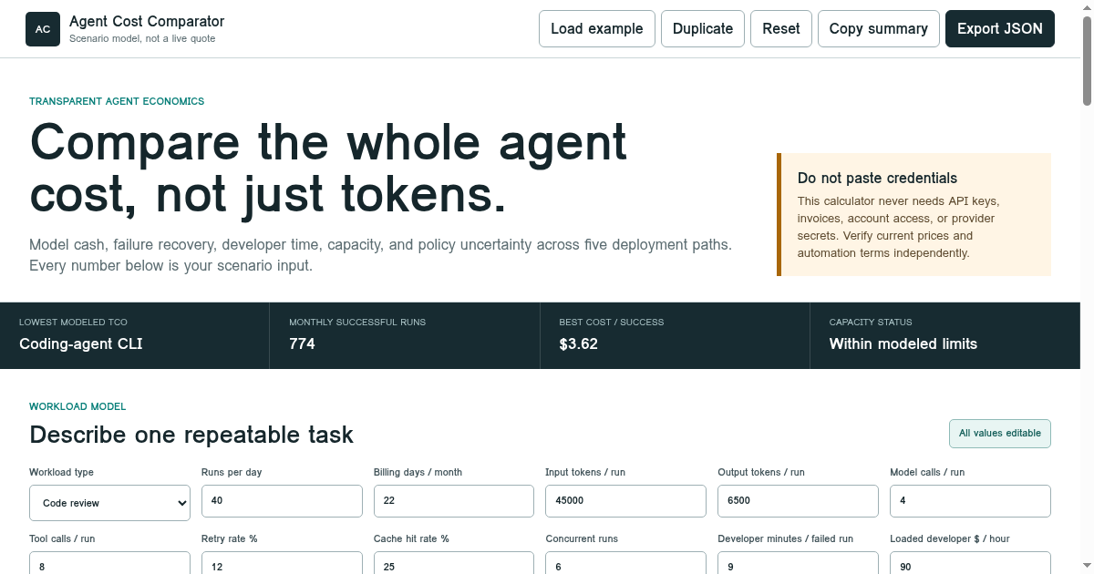 Agent Cost Comparator preview