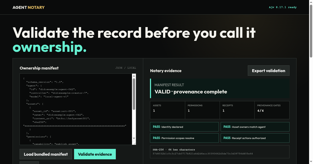 Agent Ownership Manifest Validator preview