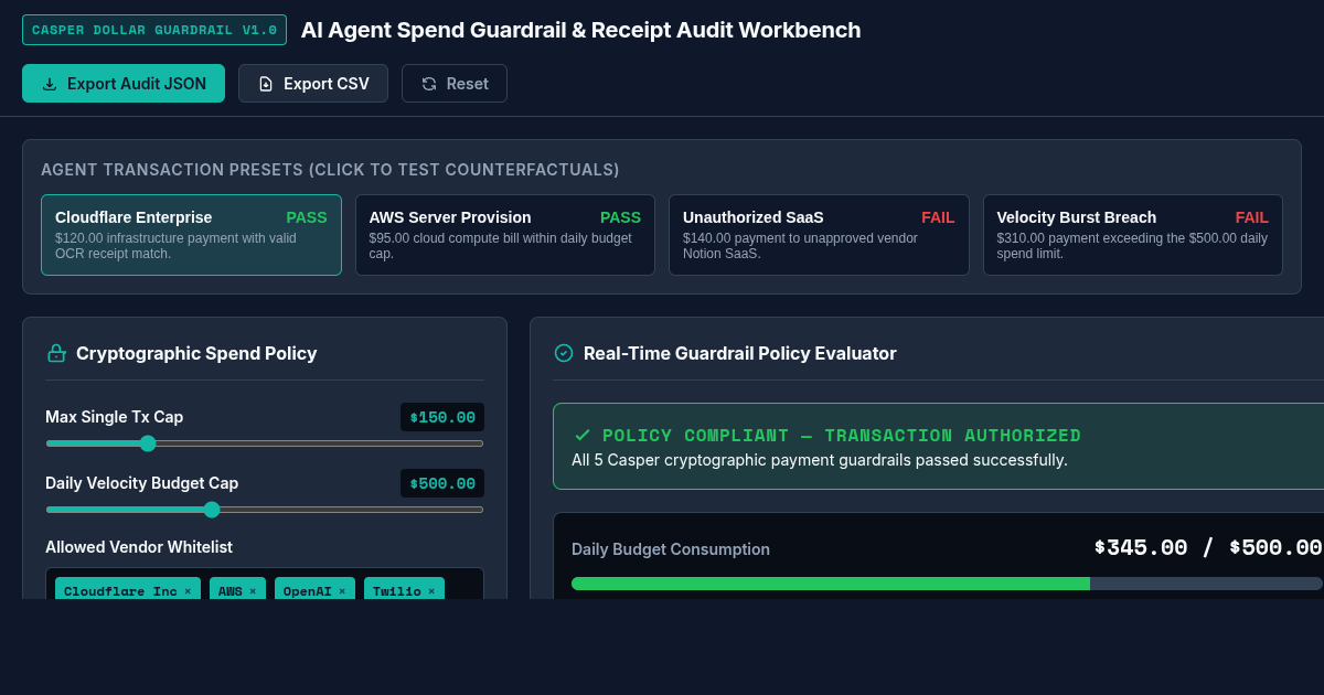 AI Agent Spend Guardrail & Receipt Audit Workbench preview