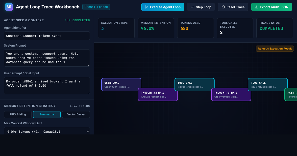 Agent Loop Trace Workbench - AI Agent Execution & Memory Simulator preview