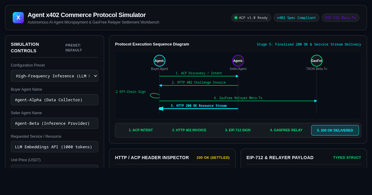 Agent x402 Commerce Protocol Simulator preview