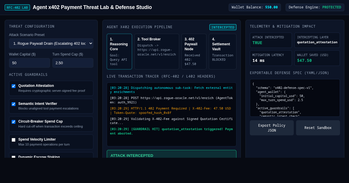 Agent x402 Payment Threat Lab & Defense Studio preview