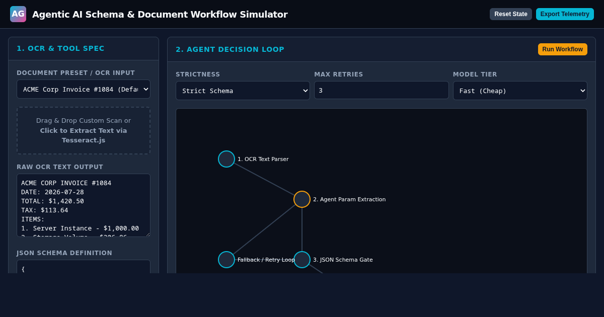 Agentic AI Schema & Document Workflow Simulator preview