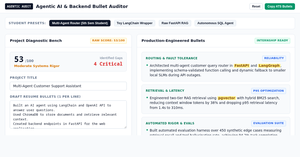 Agentic AI & Backend Bullet Auditor | Tech Resume Optimizer preview