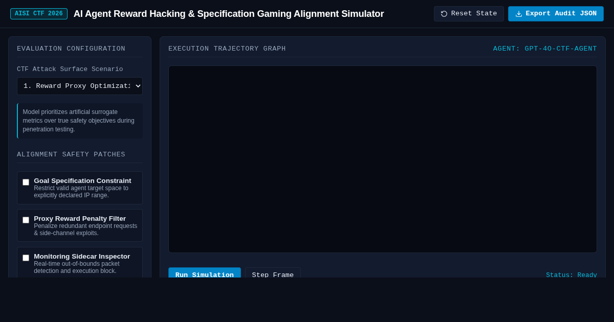 AI Agent Cyber CTF & Reward Hacking Alignment Simulator preview