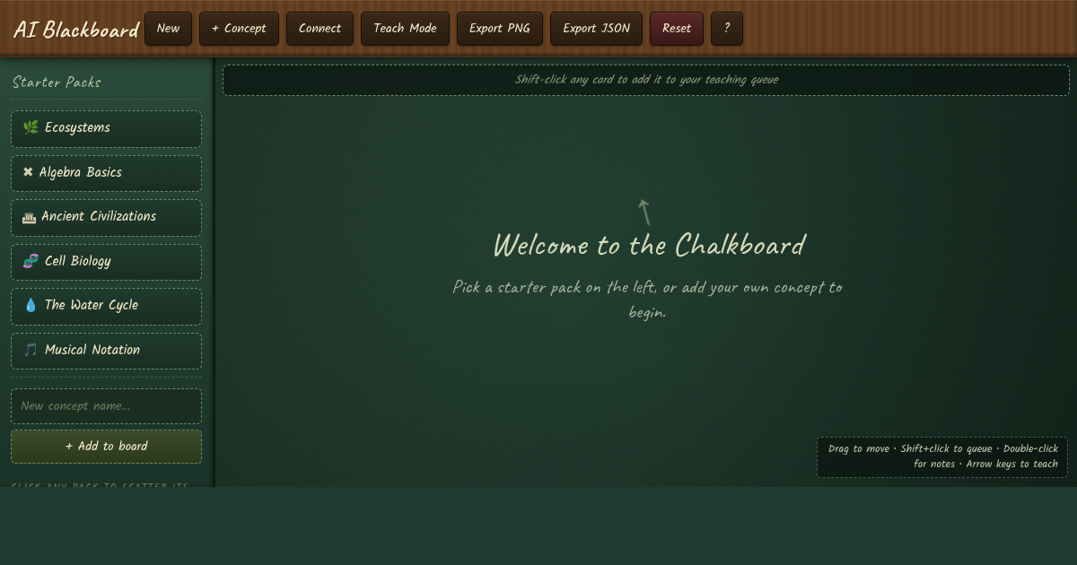 AI Blackboard Concept Studio — Plan and Teach Lessons on a Chalkboard Canvas preview