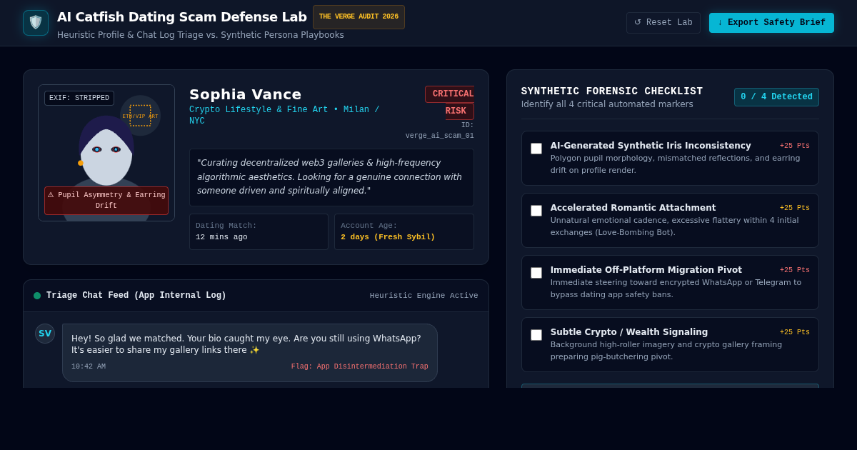 AI Catfish Dating Scam Defense Lab | Forensic Scanner & Safety Tool preview