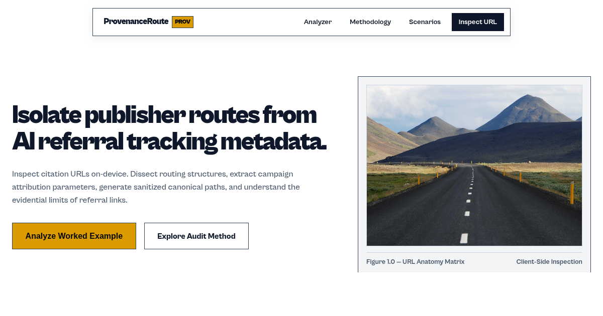 ProvenanceRoute — AI Citation & Referral Integrity Analyzer preview