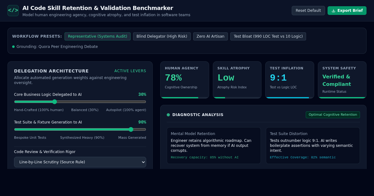 AI Code Skill Retention & Validation Benchmarker preview