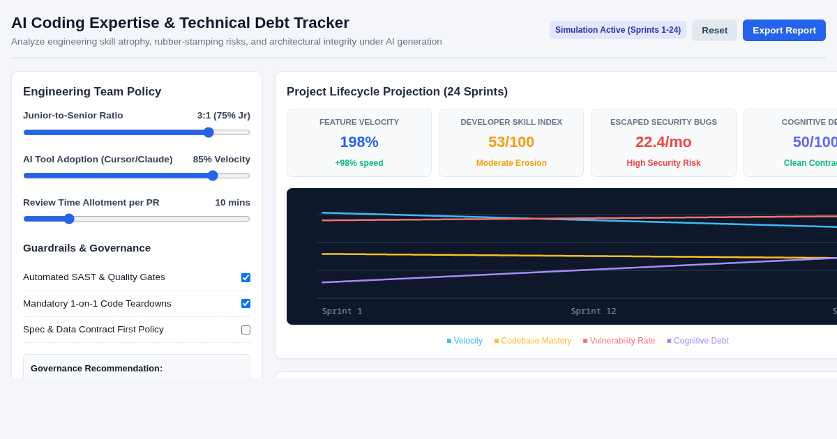 AI Coding Velocity & Expertise Atrophy Simulator preview