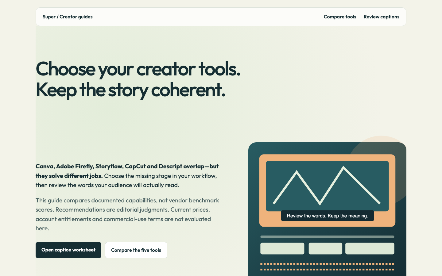 Creator tools and caption review preview
