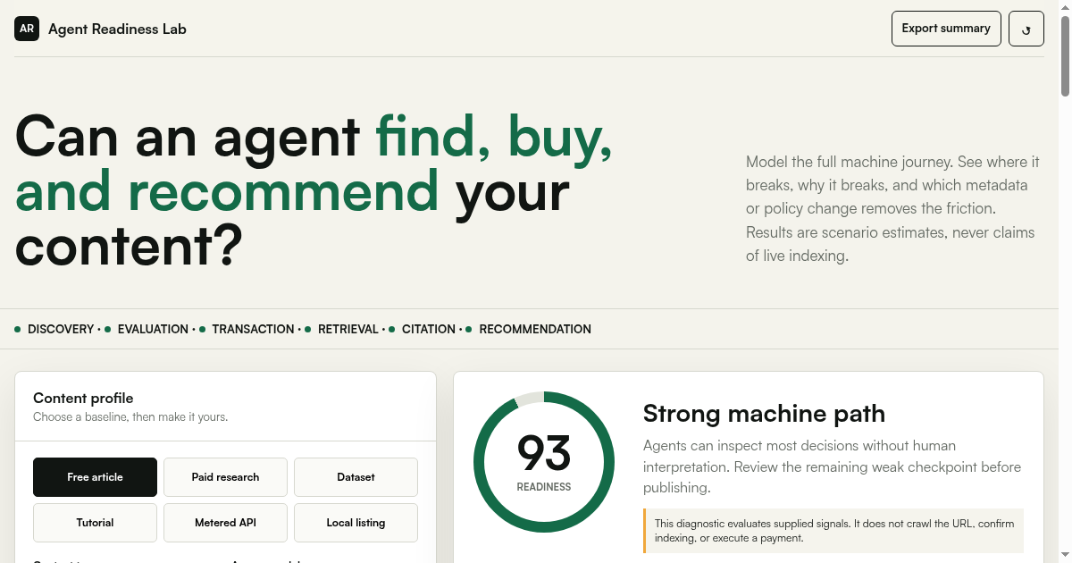 Agent-Readable Content Readiness Lab preview