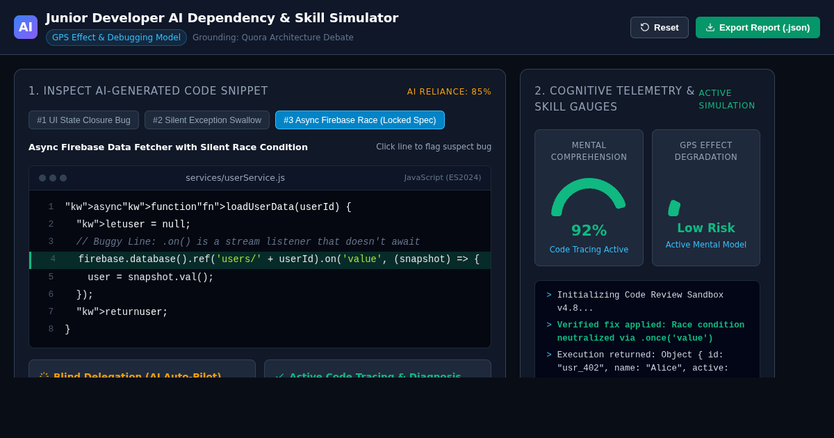 Junior Developer AI Dependency & Skill Simulator preview