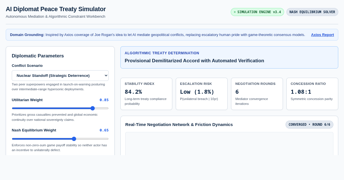 AI Diplomat Peace Treaty Simulator & Constraint Workbench preview