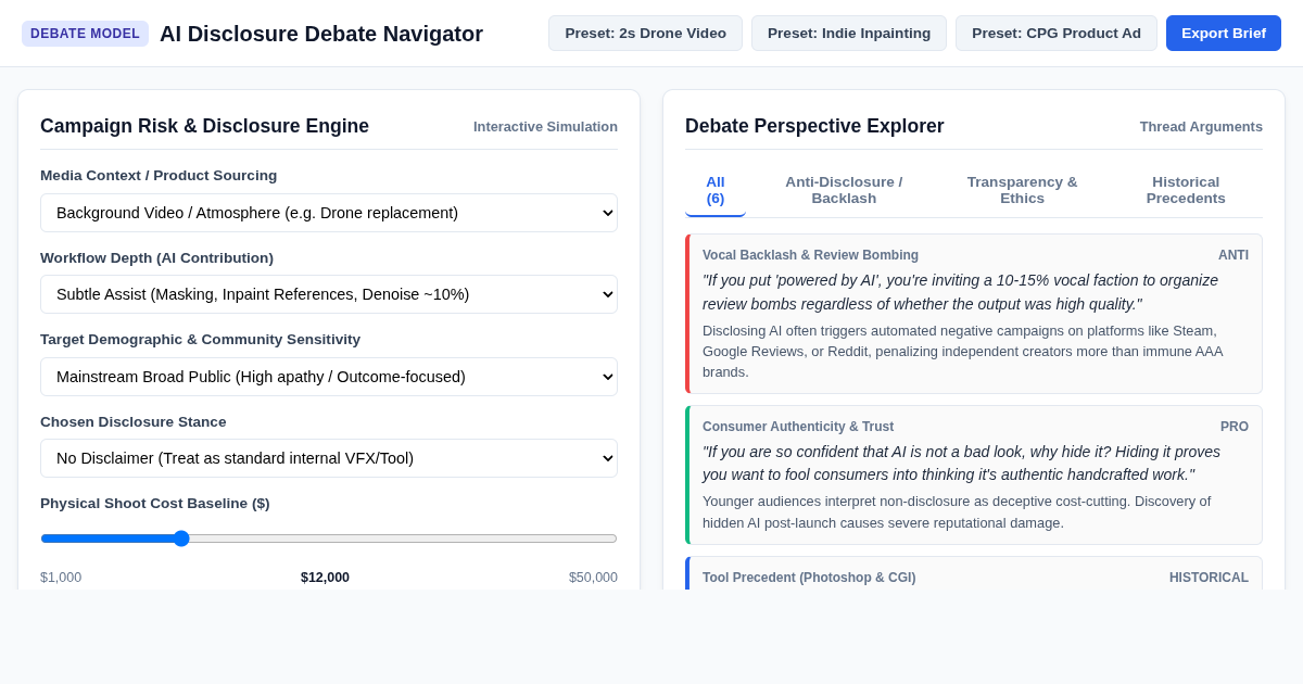 AI Disclosure Debate Navigator & Campaign Risk Matrix preview