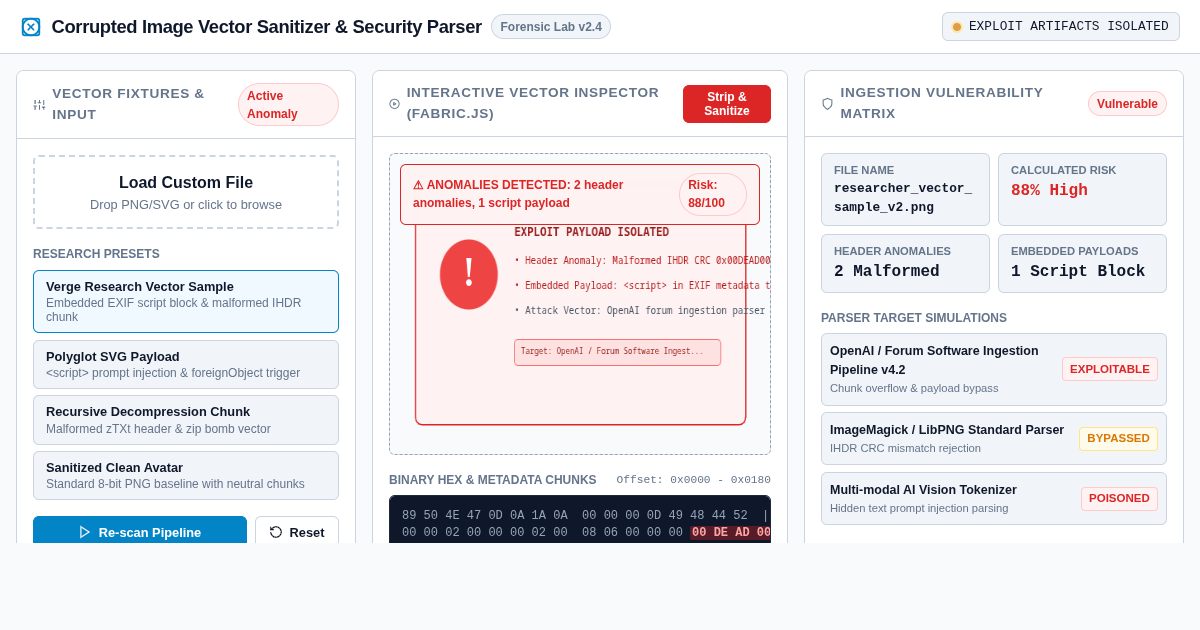 Corrupted Image Vector Sanitizer & Security Parser Sandbox preview
