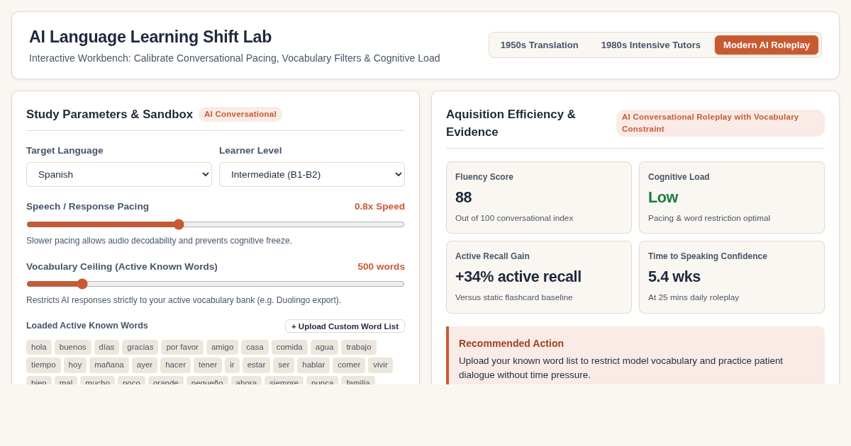 AI Language Learning Shift Lab | Conversational Pacing & Vocabulary Bench preview