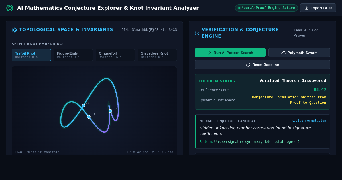 AI Mathematics Conjecture Explorer & Knot Invariant Analyzer preview