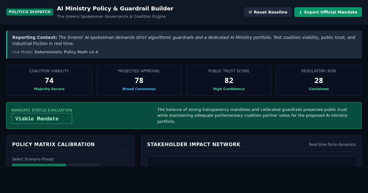 AI Ministry Policy & Guardrail Builder | Politico Coalition Simulator preview