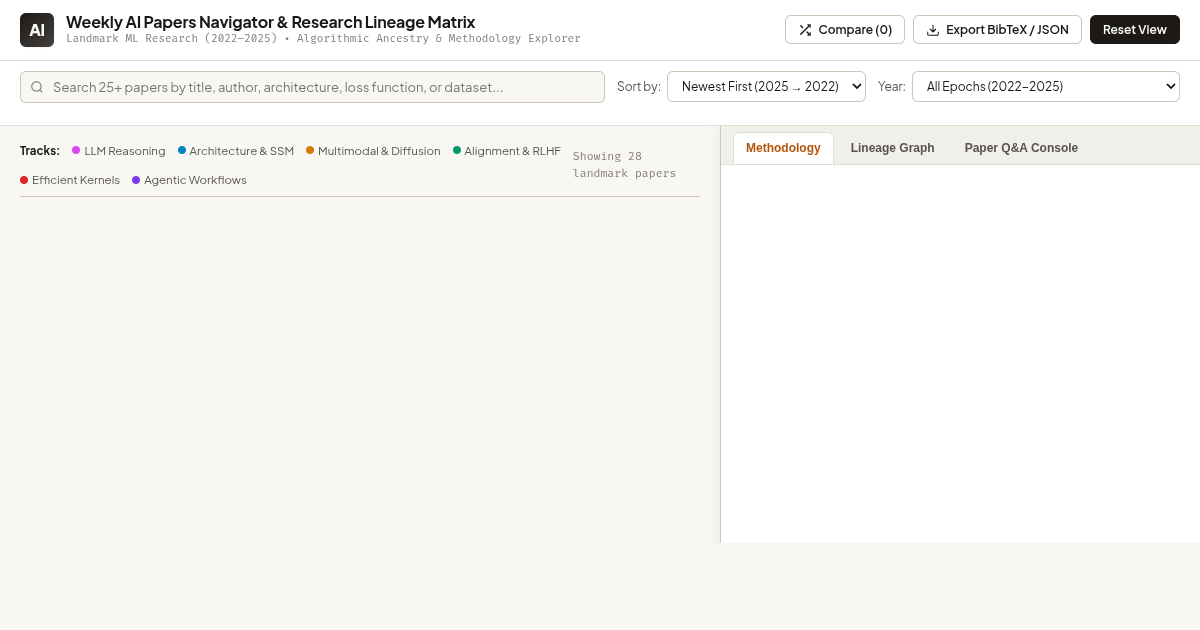 Weekly AI Papers Navigator & Lineage Matrix (2022–2025) preview
