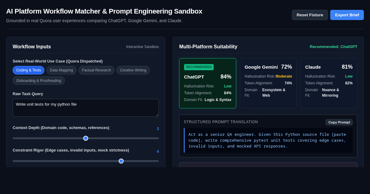 AI Platform Workflow Matcher & Prompt Engineering Sandbox preview