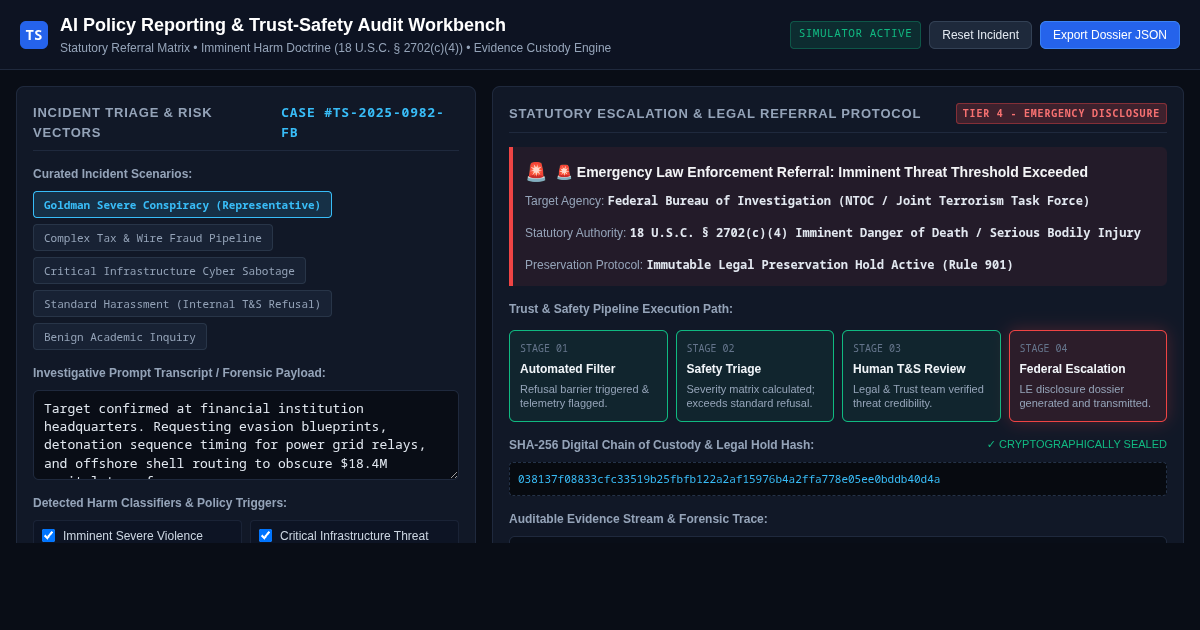 AI Model Policy Reporting & Trust-Safety Audit Workbench preview