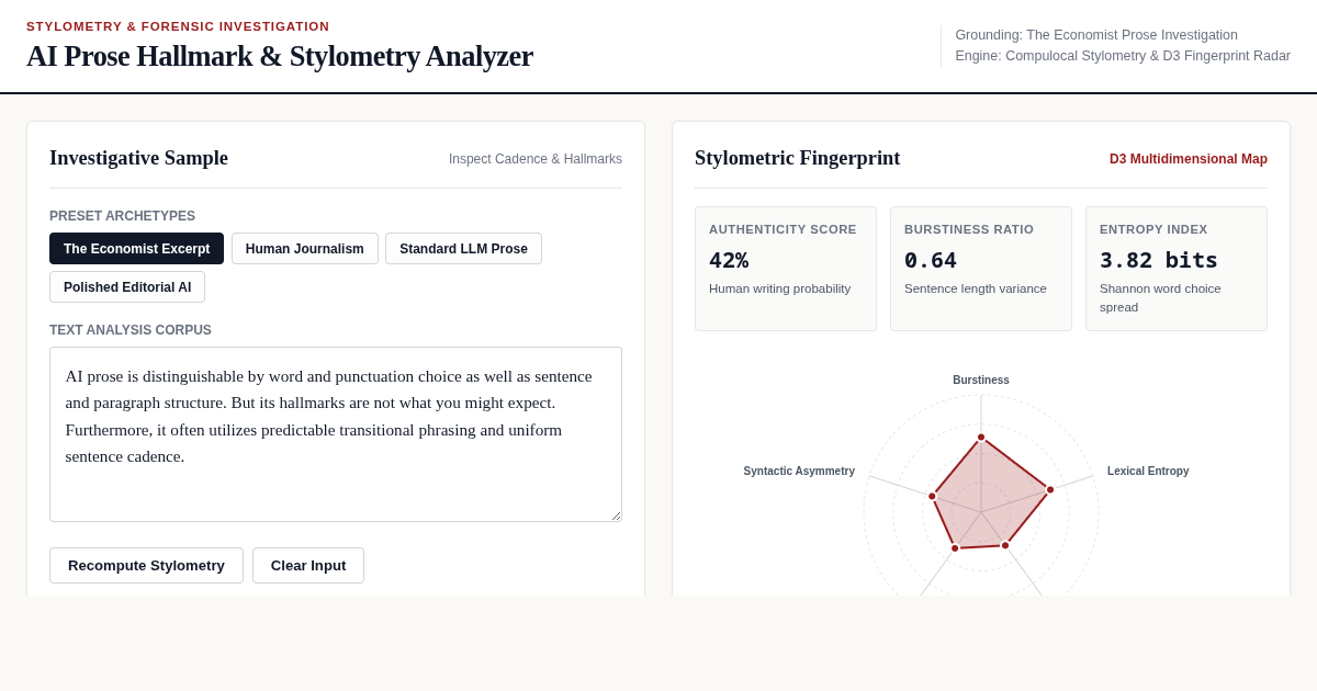 AI Prose Hallmark & Stylometry Analyzer preview