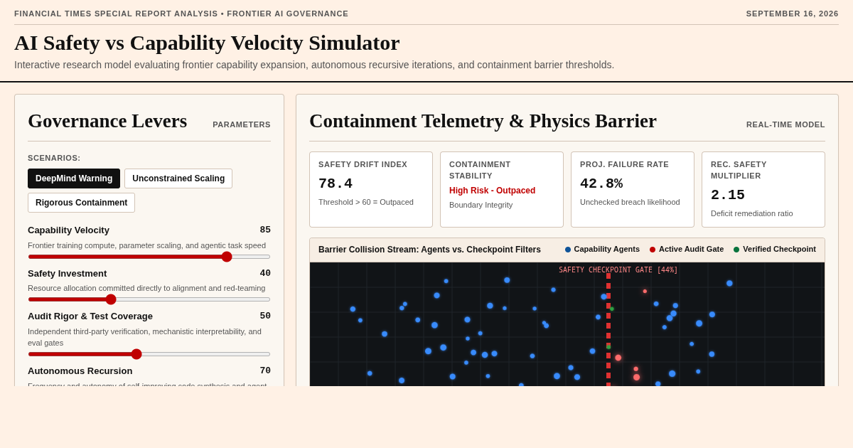 AI Safety vs Capability Velocity Simulator preview