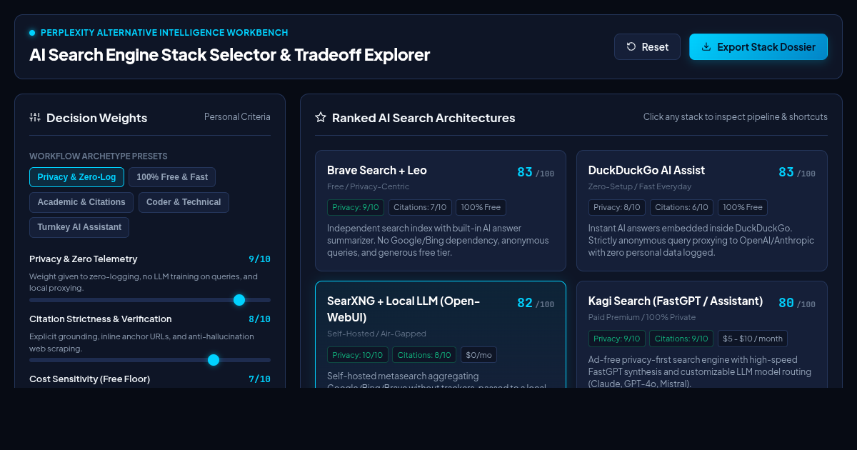 AI Search Engine Stack Selector & Tradeoff Explorer preview