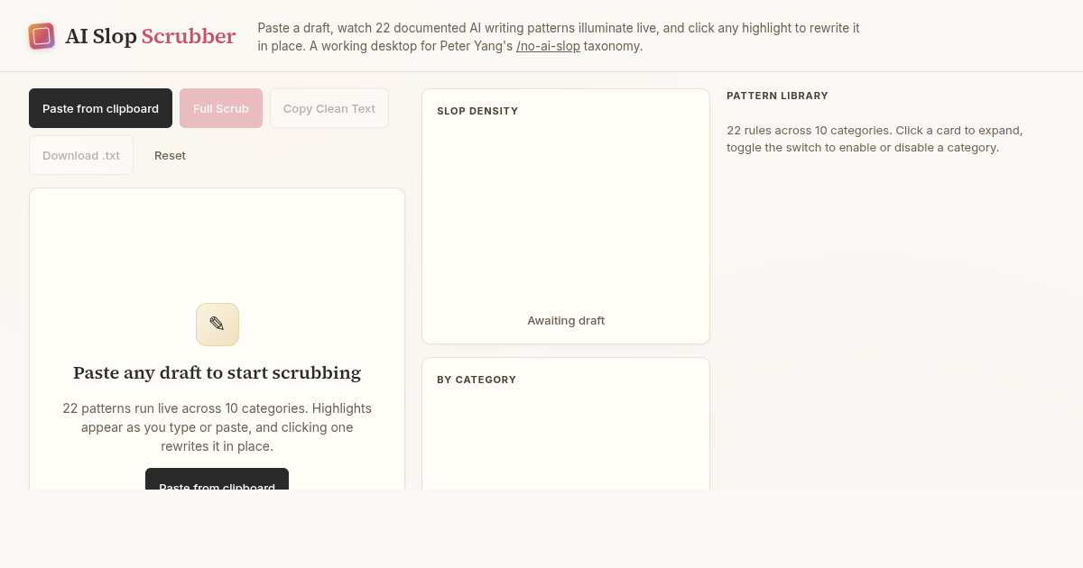 AI Slop Scrubber — Find and Rewrite 22 AI Writing Patterns preview
