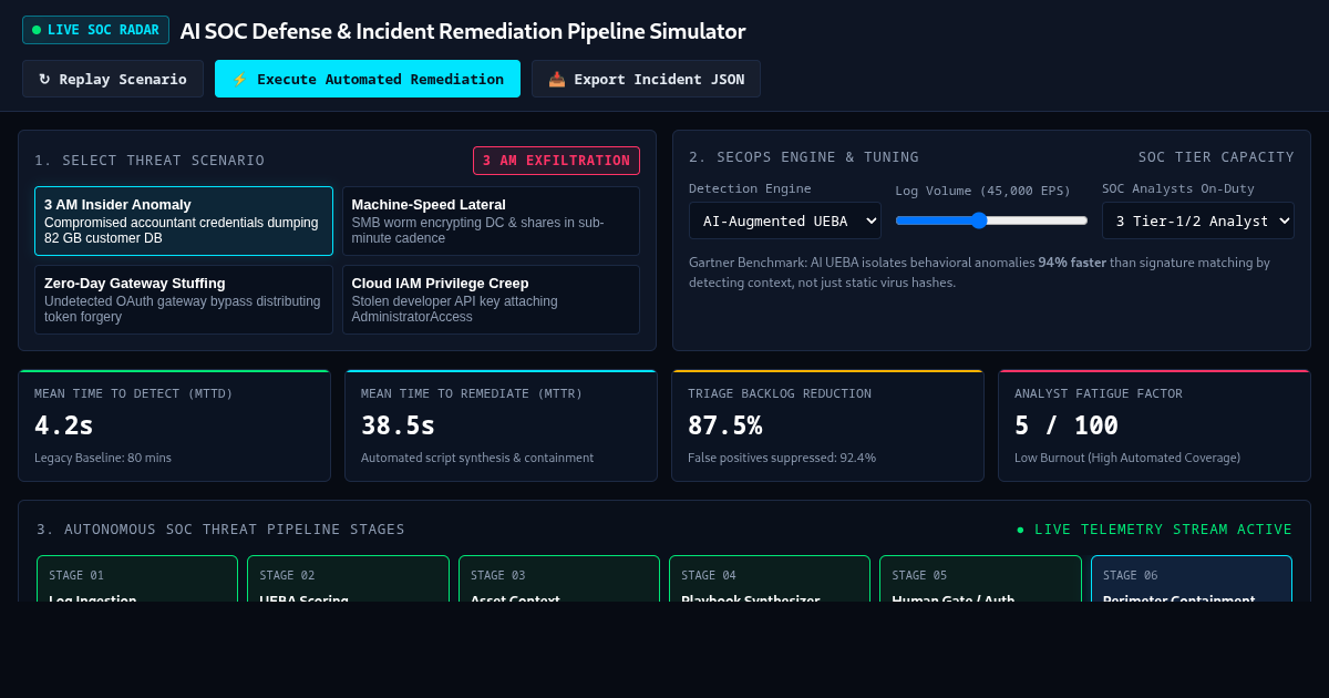 AI SOC Defense & Incident Remediation Pipeline Simulator preview