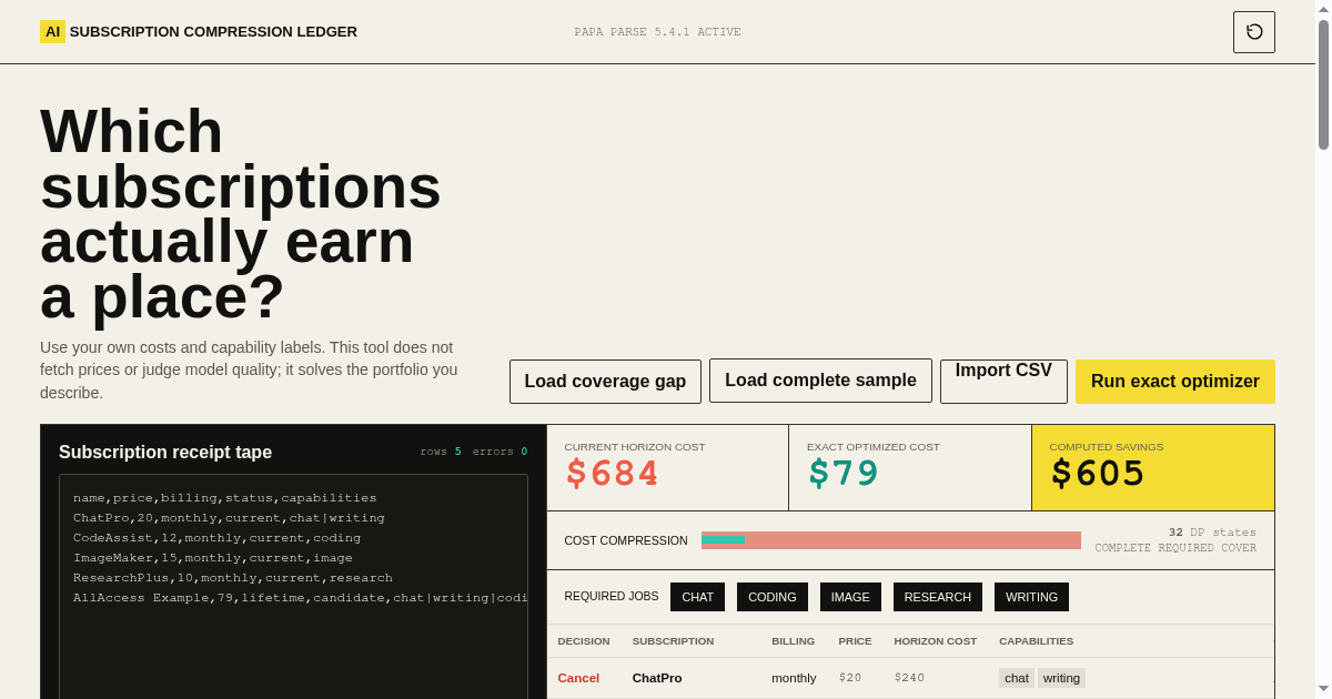 AI Subscription Compression Ledger preview