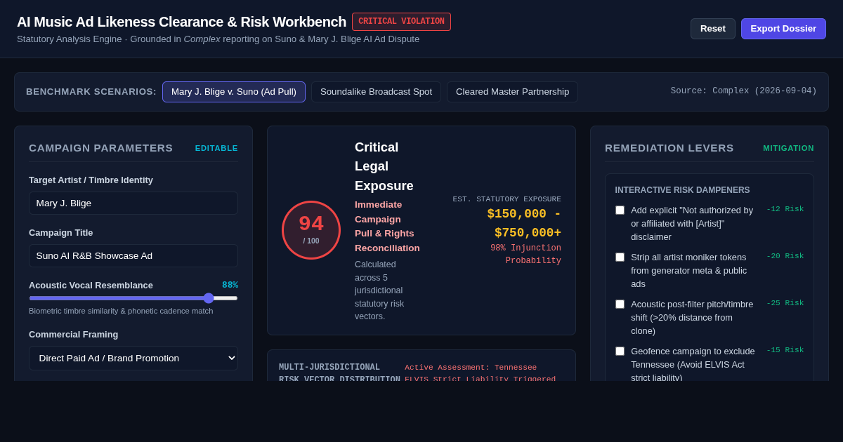 AI Voice Likeness Clearance & Statutory Risk Audit Workbench preview