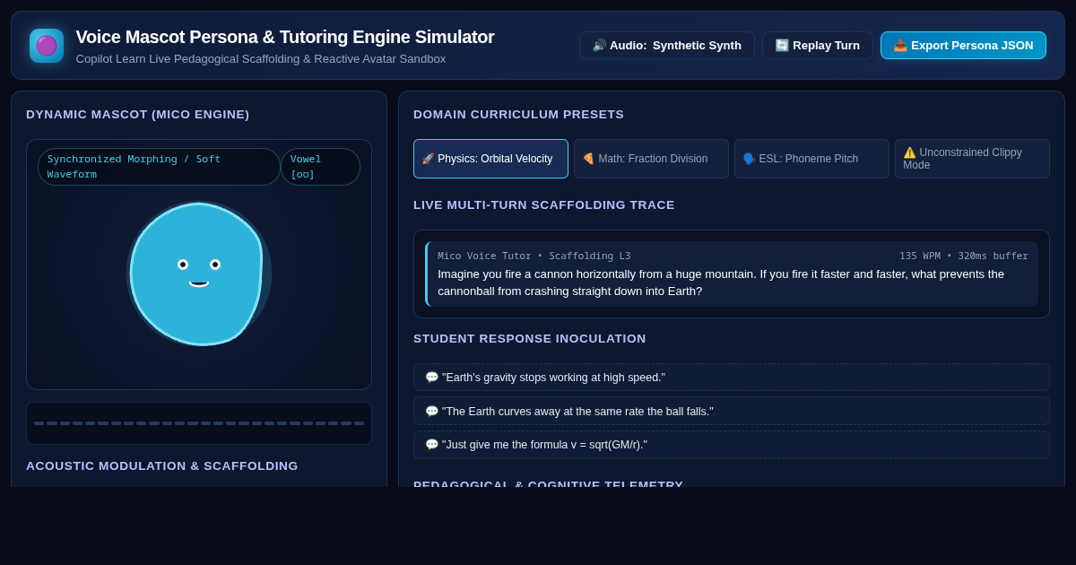 Voice Mascot Persona & Tutoring Engine Simulator preview