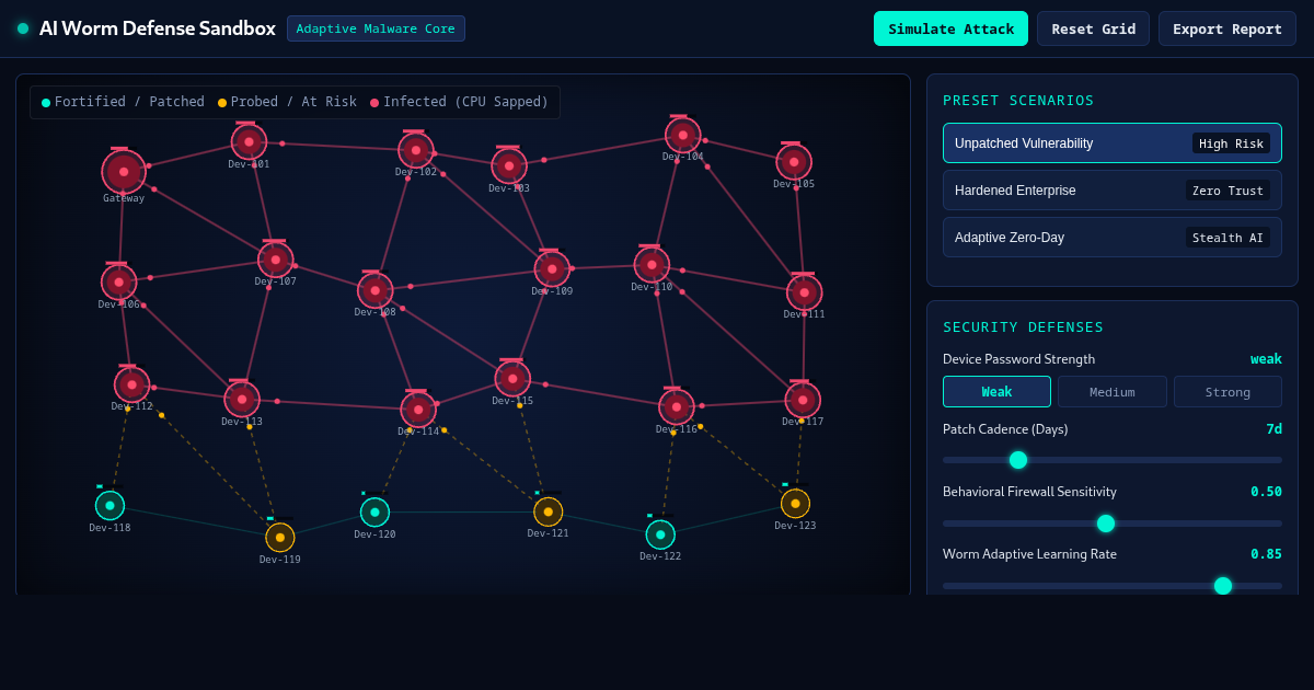 AI Worm Defense Sandbox | Adaptive Threat Network Simulator preview