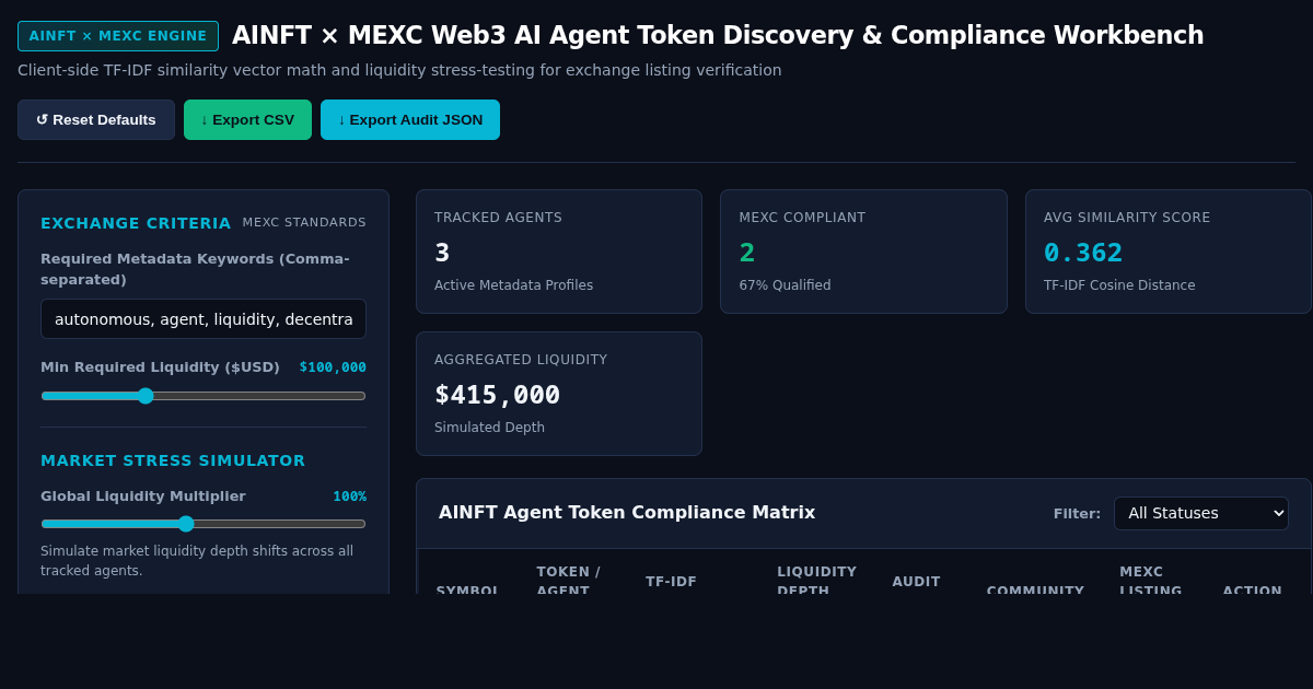 AINFT × MEXC Web3 AI Agent Token Discovery & Compliance Workbench preview