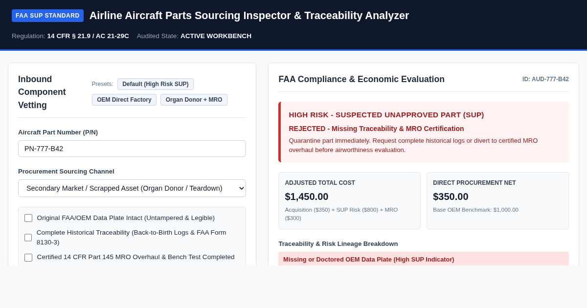Airline Aircraft Parts Sourcing Inspector & Traceability Analyzer preview