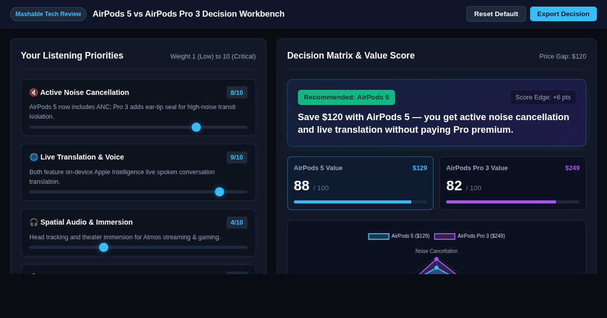 AirPods 5 vs AirPods Pro 3 Decision Workbench preview