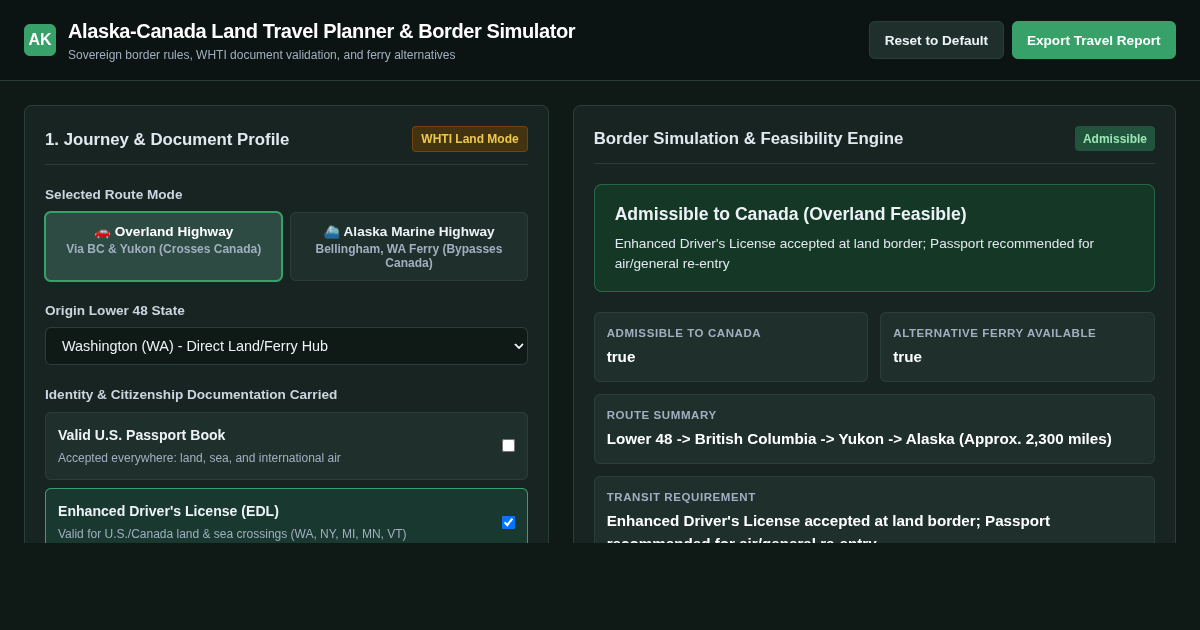 Alaska-Canada Land Travel Planner & Border Simulator preview